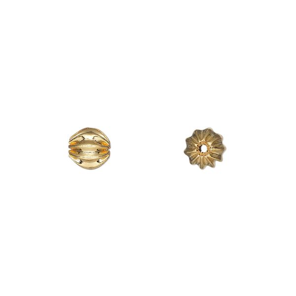Bead, gold-plated brass, 6mm corrugated round. Sold per pkg of 20. image number 0