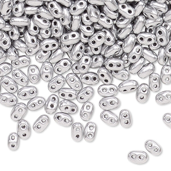 Seed bead, Preciosa Twin™ Czech glass, pkg/10g, 5x2.5mm oval, opaque silver silver, (01700). image number 0