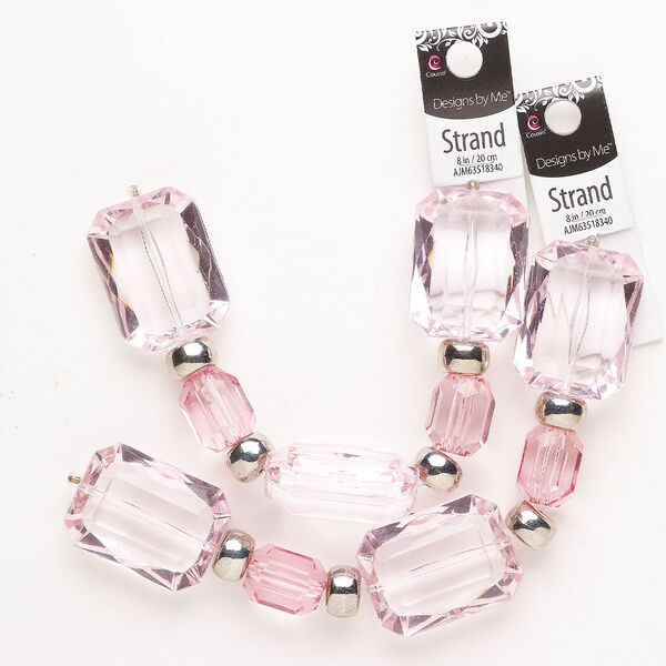 Bead 1pkg2 acrylic, mixed shapes, 8 inch assortment pink / silver CCB image number 0