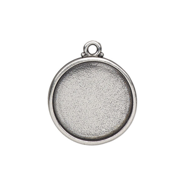 Drop, TierraCast®, antique silver-plated pewter (tin-based alloy), 29mm round with poppy design, 25.5mm cabochon setting. Sold individually image number 0
