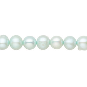 Freshwater pearl 1pkg1, semi-round, 14 inch light teal 6-9mm cultured