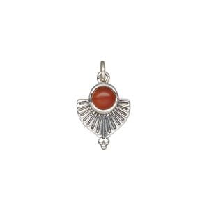 Carnelian / sterling silver 1pkg1, fan drop antiqued 14x11.5mm