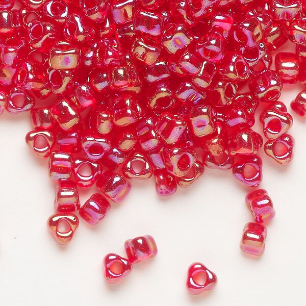 Seed bead, Miyuki, glass, transparent iris red, (TR1158), #5 triangle. Sold per 250-gram pkg. image number 0