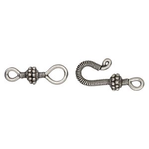 Clasp hook&eye 1pkg1 pewter (tin alloy), 37x12mm, antiqued 1-strand