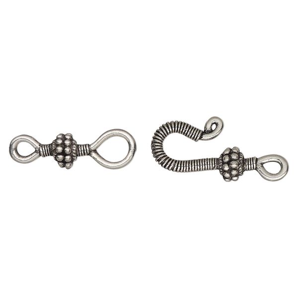 Clasp hook&eye 1pkg1 pewter (tin alloy), 37x12mm, antiqued 1-strand image number 0