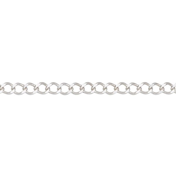 Chain, sterling silver, 2.7mm diamond-cut curb. Sold per pkg of 5 feet. image number 0