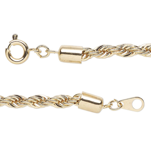 Chain, gold-finished steel, 4mm French rope, 18 inches with springring clasp. Sold individually. image number 0