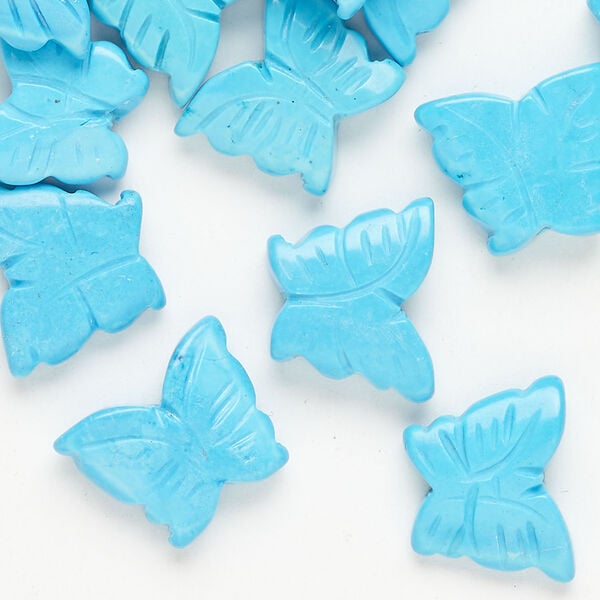 Howlite 1pkg24, carved butterfly bead turquoise blue 15x12mm-17x13mm image number 0