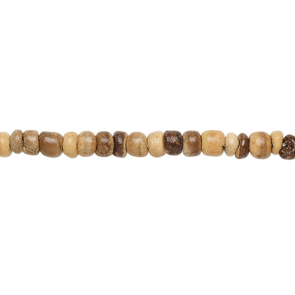 Bead, wood (waxed), light and dark brown, 3x1.5mm-3.5x3mm hand-cut rondelle. Sold per pkg of (2) 15-1/2" to 16" strands. image number 0