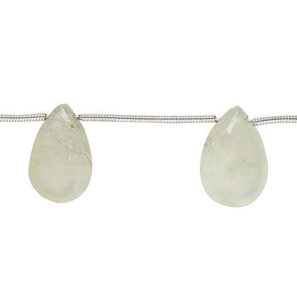 Prehnite 1pkg7, hand-cut top-drilled faceted puffed teardrop bead natural 13x8mm-15x10mm image number 0