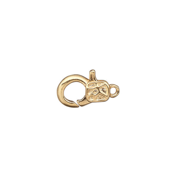 Clasp, lobster claw, gold-plated brass, 13x8mm with textured square. Sold per pkg of 10. image number 0