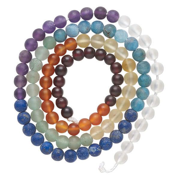 Bead, multi-gemstone (natural/dyed/heated), matte, 4mm round, C grade, Mohs hardness 5 to 7-1/2. Sold per 16-inch strand. image number 0