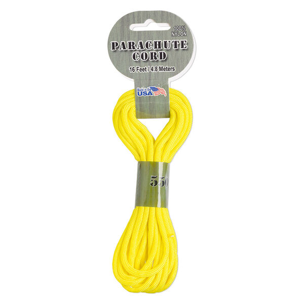 Cord, nylon parachute, fluorescent yellow, 4mm round, 550-pound test. Sold per 16-foot section. image number 0