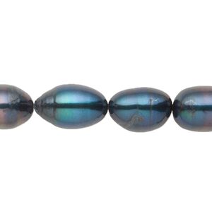 Pearl, cultured freshwater (dyed), blue grass, 9-10mm rice, D grade, Sold per 15.5-16 inch strand.