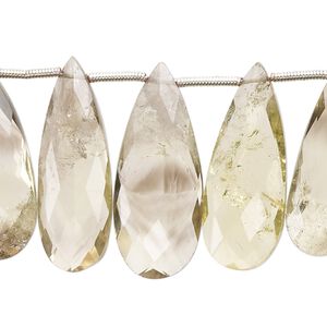 Lemon smoky quartz 1pkg17, hand-cut top-drilled faceted puffed teardrop bead 20x9mm-32x12mm