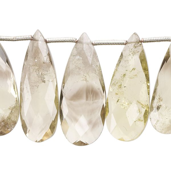 Lemon smoky quartz 1pkg17, hand-cut top-drilled faceted puffed teardrop bead 20x9mm-32x12mm image number 0