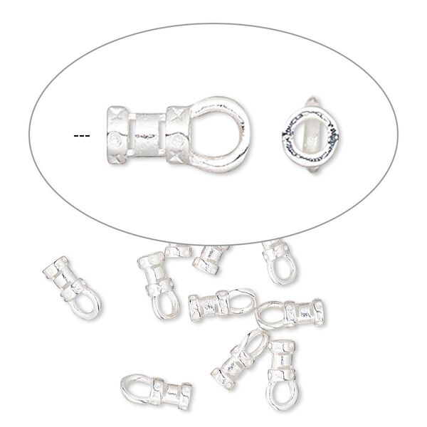 Crimp end, silver-plated brass, 4.5x3mm tube with loop, 1-1.5mm inside diameter. Sold per pkg of 10. image number 0