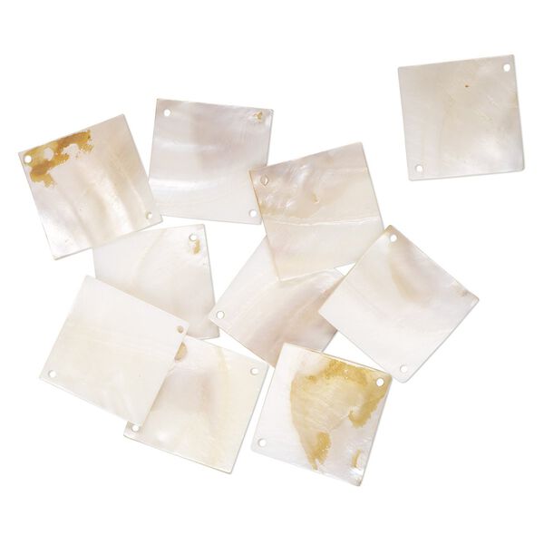 Focal, mother-of-pearl shell (natural), 40mm-41x40mm diamond with 2 holes, Mohs hardness 3-1/2. Sold per pkg of 10. image number 0
