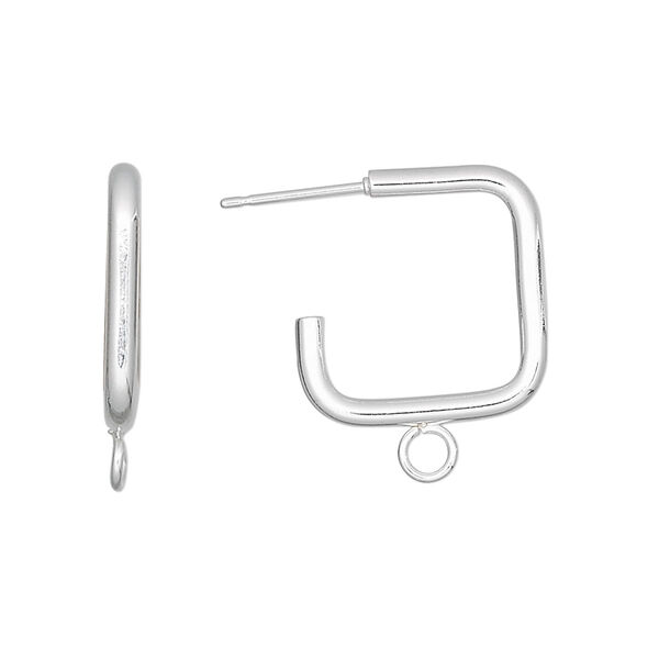 Earstud, stainless steel and silver-plated steel, 17x17mm 3/4 square with closed loop. Sold per pkg of 5 pairs. image number 0