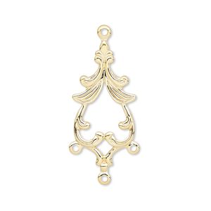 Drop, gold-plated brass, 27x13mm single-sided fancy spade with 3 loops. Sold per pkg of 10.