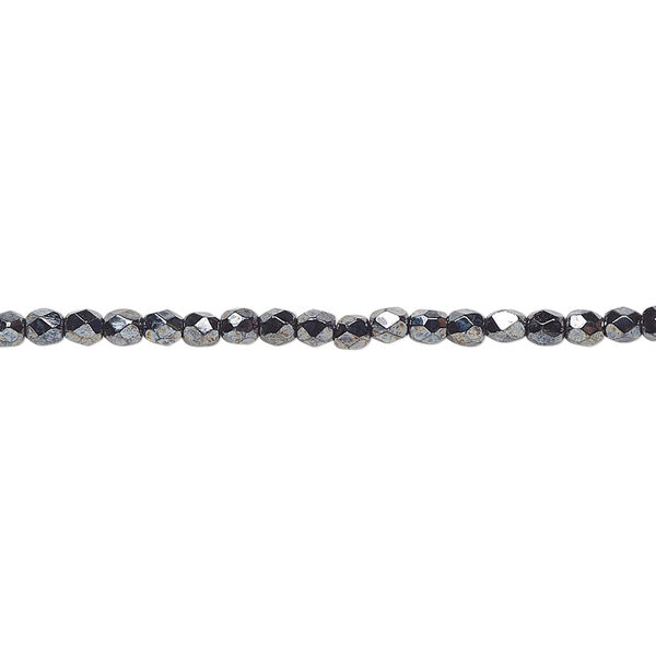 Bead, Czech fire-polished glass, opaque hematite, 2.5mm faceted round. Sold per pkg of 1,200 (1 mass). image number 0