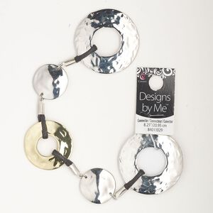 Component, gold-finished silver-finished brass and steel, 23.5-43mm hammered round and donut. Sold pkg of 8-1/2 inches.