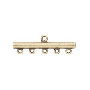 End bar, JBB Findings, antiqued brass, 30.5x3.5mm single-sided bar with 5 bottom loops. Sold per pkg of 2.
