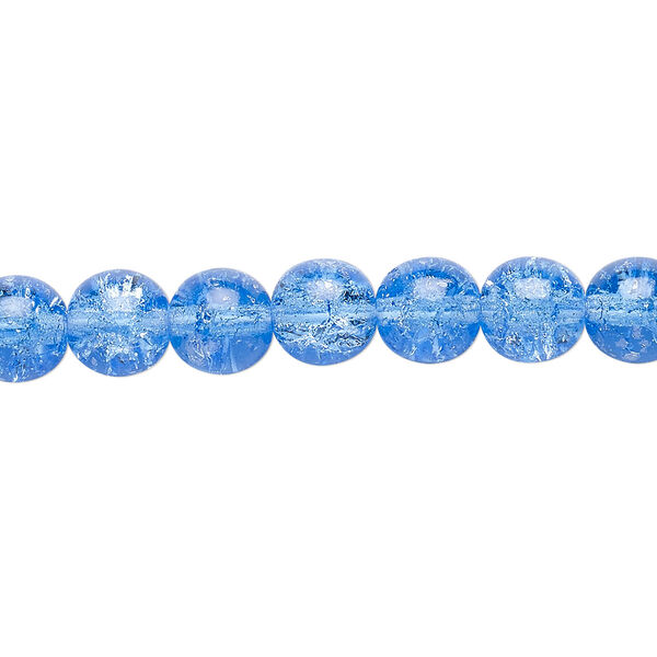 Bead, Czech crackle glass druk, blue, 8mm round. Sold per 15-1/2" to 16" strand, approximately 50 beads. image number 0