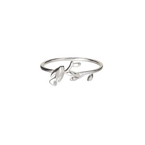 Sterling silver 1pkg1, size 7 / bird / leaves, Create Compliments® 8mm wide