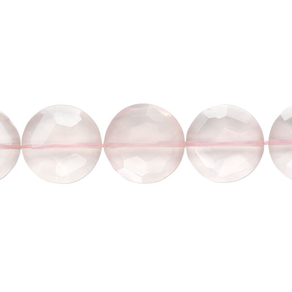 Bead, rose quartz (natural), 12mm hand-cut faceted flat round, B+ grade, Mohs hardness 7. Sold per pkg of 5. image number 0