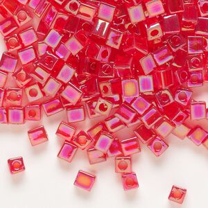 Seed bead, Miyuki, glass, pkg/250g, 3.5-3.7mm square, translucent rainbow red (SB-254).