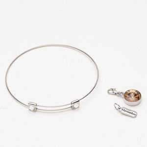 Bracelet bangle drop assortment "pewter" (zinc-based alloy) / crystal 1pkg3, silver finish / Colorado topaz / clear 8 inches adjustable