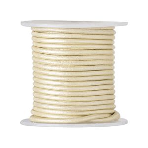 Cord, leather (coated), metallic beige, 1.4-1.6mm round. Sold per 5-yard spool.