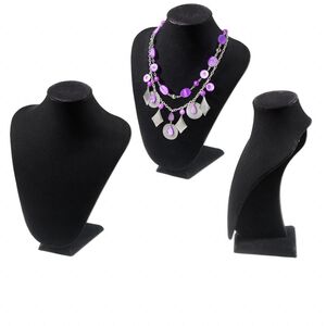 Display, necklace, velveteen and steel, black, 10-5/8 x 8 x 4 inches. Sold individually.