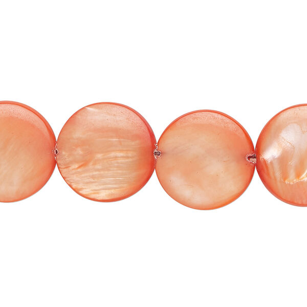 Mother-of-pearl shell 1pkg1, puffed flat round bead 15 inch tulip 14-15mm image number 0