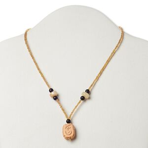 Multi-gemstone / glass / "pewter" (zinc-based alloy) 1pkg1, AB silver-finished / antique gold-finished carved rectangle necklace natural 17 inch 20x16mm-21x17mm