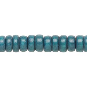 Bead 1pkg1, Taiwanese cheesewood (dyed / waxed), teal, 8x4mm rondelle, 15-1/2 to 16 inches.