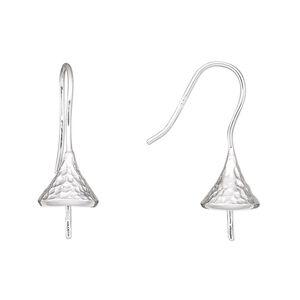 Ear wire 1pkg2 sterling silver, 22mm hammered bell / 5mm peg / 8-10mm round half-drilled setting, 20 gauge 1 pair