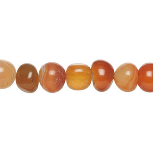 Red agate 1pkg1, pebble bead, 15 inch small to large / pale to medium