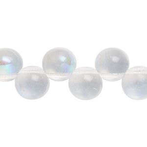 Bead, Preciosa, Czech pressed glass druk, transparent clear AB, 10mm top-drilled round. Sold per pkg of 10.