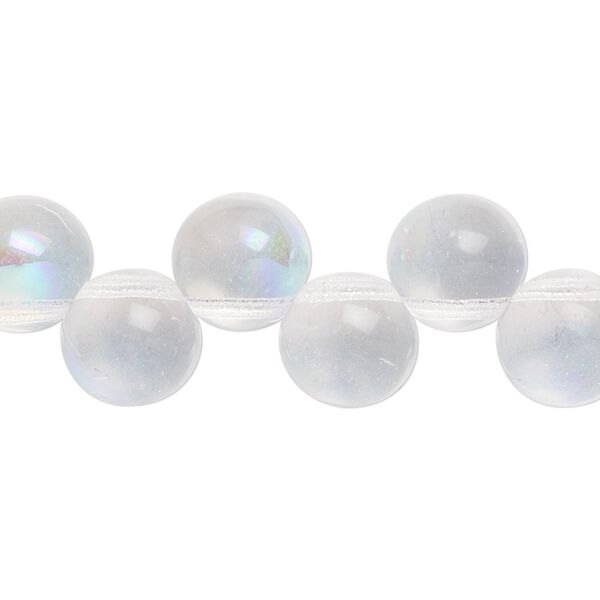 Bead, Preciosa, Czech pressed glass druk, transparent clear AB, 10mm top-drilled round. Sold per pkg of 10. image number 0