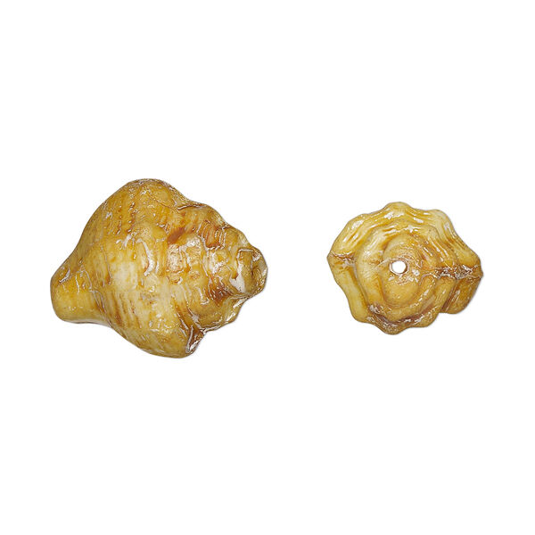 Bead, Preciosa, Czech pressed glass, opaque alabaster light brown, 15x12mm nassa shell. Sold per pkg of 10. image number 0