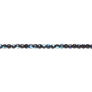 Bead, Czech fire-polished glass, opaque jet AB, 2mm faceted round. Sold per 8-inch strand, approximately 95-100 beads.