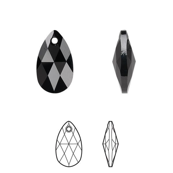 Drop 2pk jet, Crystal Passions® 16x9mm pendant pear 6106 image number 0