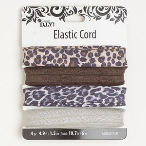 Ribbon assortment 1pkg4 elastic, mixed colors, 15mm flat, 1.5 meter sections.