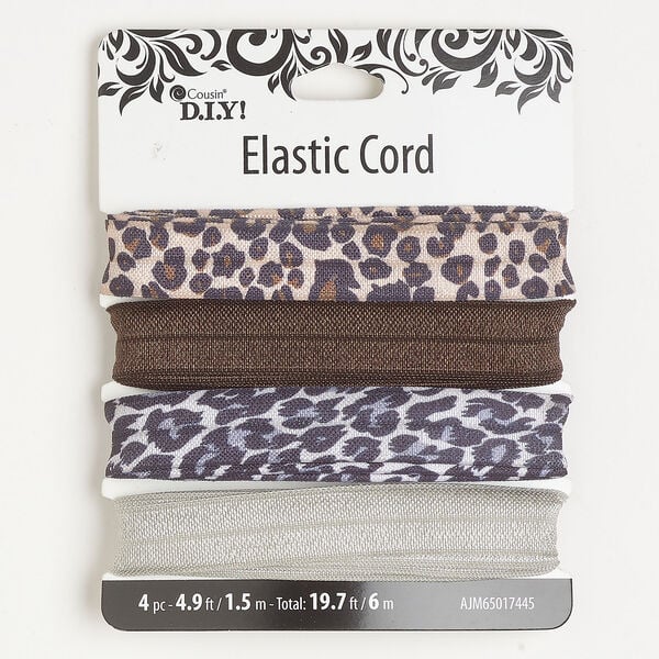 Ribbon assortment 1pkg4 elastic, mixed colors, 15mm flat, 1.5 meter sections. image number 0