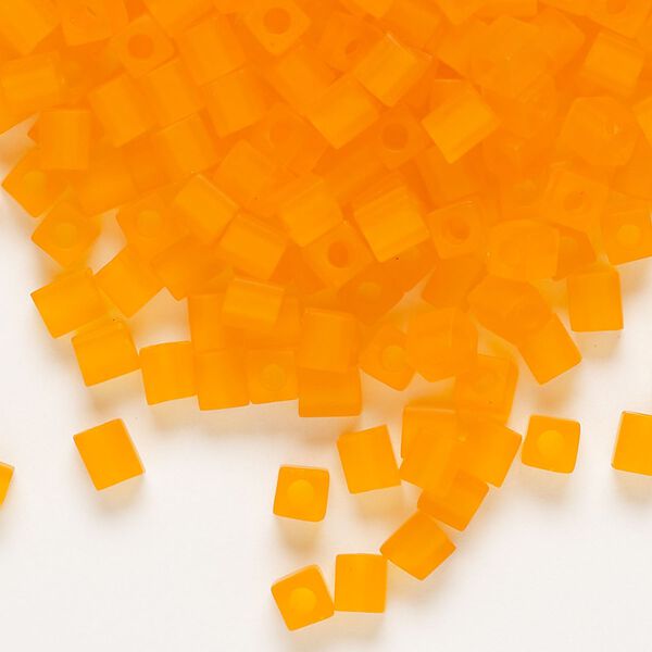 Seed bead, Miyuki, glass, pkg/25g, 3.5-3.7mm square, translucent frosted orange (SB-138F). image number 0