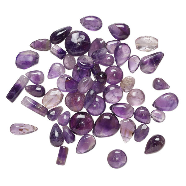 Amethyst 1pkg1, hand-cut top-drilled / center-drilled mixed shapes bead natural C grade, 2 oz mix 9x7mm-17x14mm image number 0
