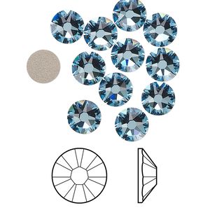 Flat back 12pk aquamarine foil back, Crystal Passions® 7.07-7.27mm rose round SS34 2088