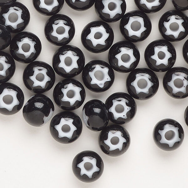 Seed bead, Preciosa Ornela Czech glass, pkg/20g, #32 cornelian star rocaille, opaque black and white, (23798). image number 0